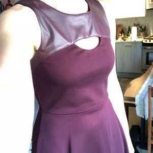 Plum dress with leather top and keyhole cut out
